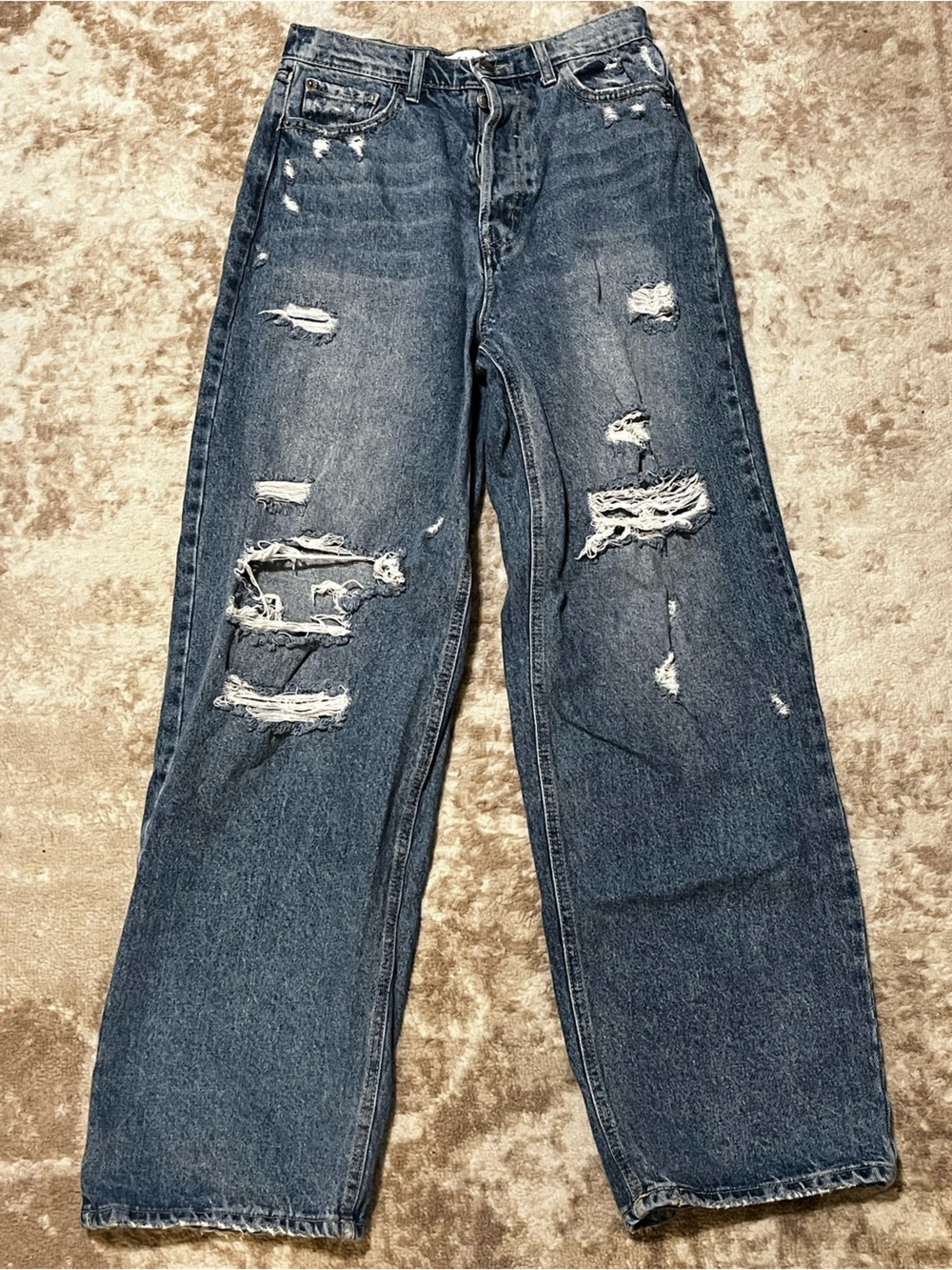 Cello Jeans Women Size 7 Distressed High Rise Wide Straight Leg Blue Denim 7x31